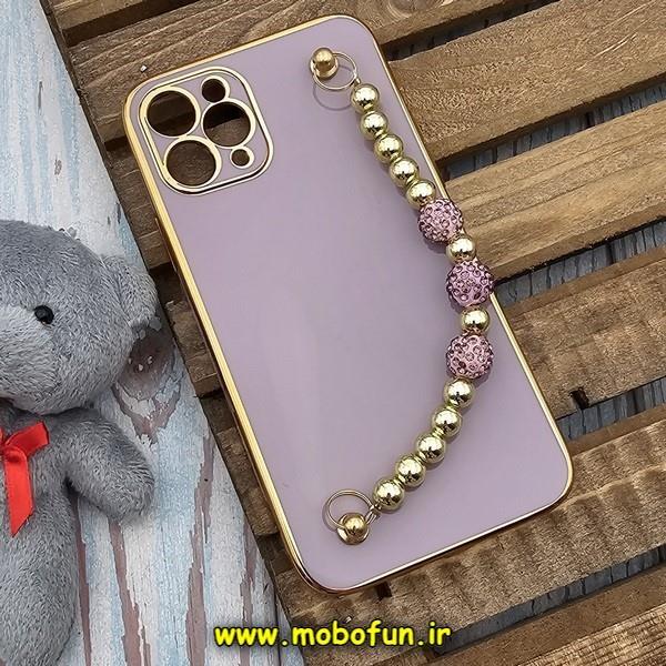 قاب گوشی iPhone 11 Pro آیفون طرح مای کیس گلد لاین لاکچری دستبندی نگین دار مرواریدی بنفش کد 492